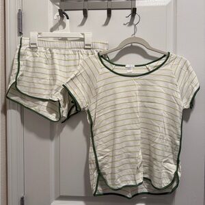 LAKE Striped White and Yellow Pajama Set with Green Trim